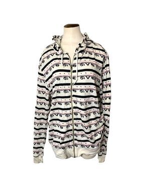 URBAN outfitters BDG cream tribal print knit jersey zippered hoodie sweater M